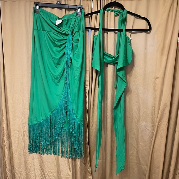 Skirts L Vibrant Green Fringe Skirt And Top Set Ties In Front Macrame Succulent For Car Wall Mounted Pot Rack